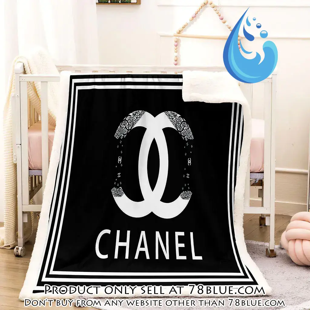 Chanel white logo black luxury brand premium blanket fleece home decor 78b5642169